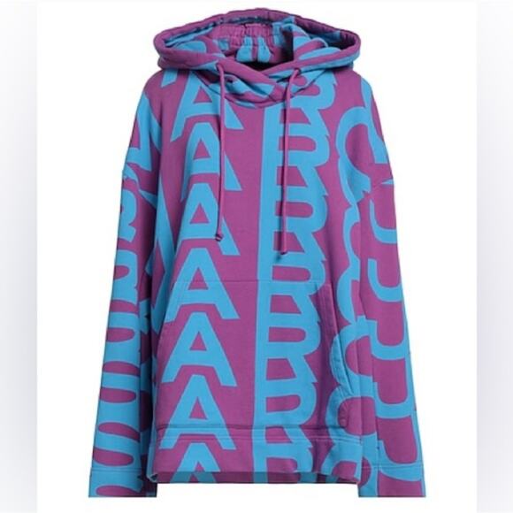 NEW Marc Jacobs Monogram Jumbo Logo Purple and Blue Graphic Oversized Hoodie - Picture 14 of 14